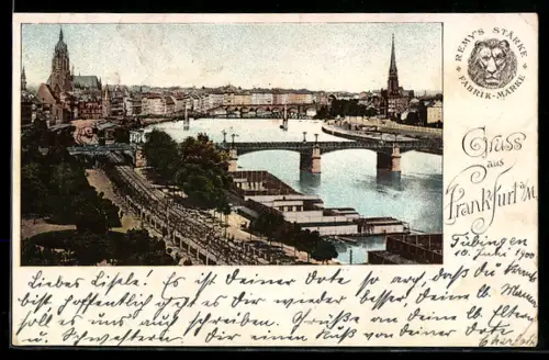 AK Alt-Frankfurt, Mainpanorama mit Brücken und Dom