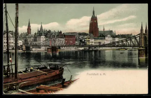 AK Alt-Frankfurt, Mainufer, Brücke, Dom