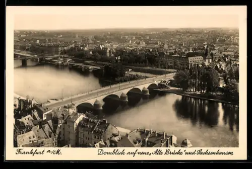 AK Frankfurt a. M., Domblick auf neue Alte Brücke und Sachsenhausen