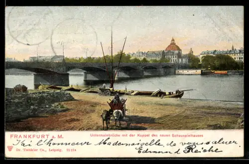 AK Frankfurt a. M., Untermainbrücke, Kuppel des neuen Schauspielhauses