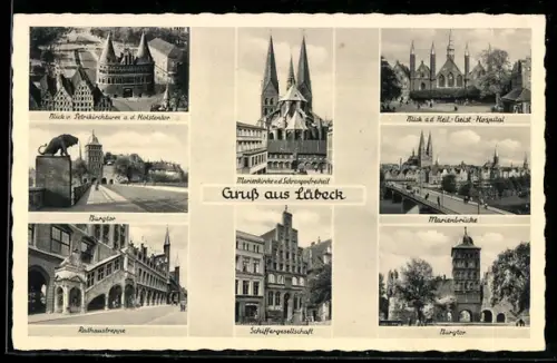 AK Lübeck, Holstentor, Marienkirche, Burgtor