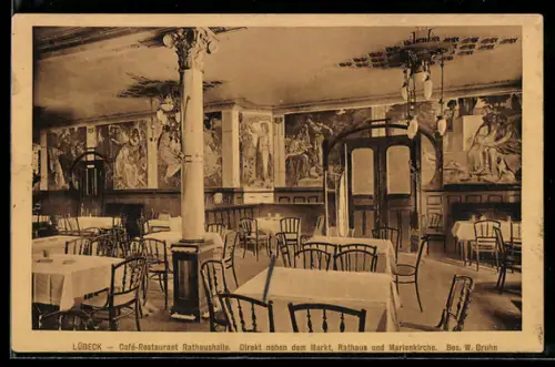 AK Lübeck, Café-Restaurant Rathaushalle, Bes. W. Bruhn, neben dem Markt