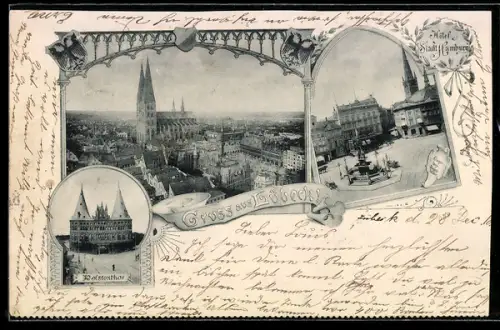 AK Lübeck, Holstentor, Stadtansicht, Hotel Stadt Hamburg