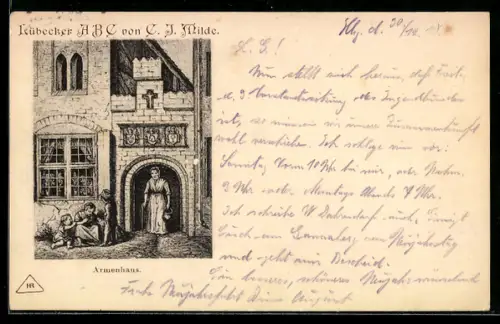 Künstler-AK sign. C.J. Milde: Lübeck, Armenhaus