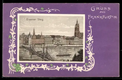 AK Alt-Frankfurt, Eiserner Steg, Skyline mit Dom