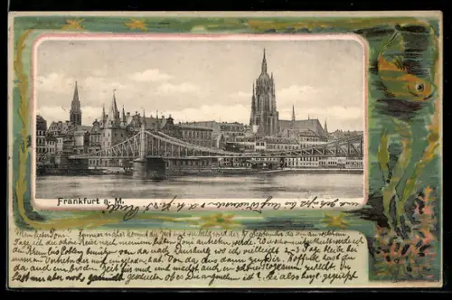 AK Alt-Frankfurt, Mainufer, Dom, Eiserner Steg