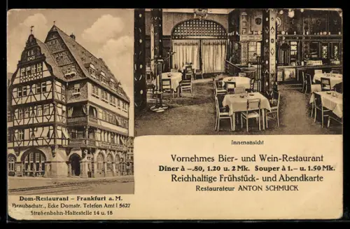 AK Alt-Frankfurt, Dom-Restaurant, Braubachstr. Ecke Domstr., Restaurateur Anton Schmuck
