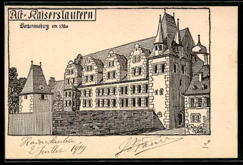 Künstler-AK Kaiserslautern, Barbarossaburg um 1580