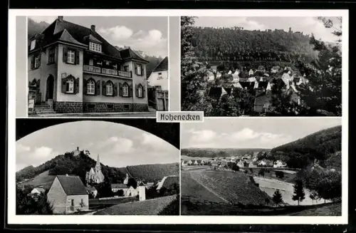 AK Hohenecken, Gasthaus Friedrich Nauerz, Ortsansicht mit Burg