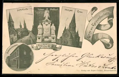 AK Kaiserslautern, Stiftskirche, neue prot. Kirche und Vunions-Denkmal