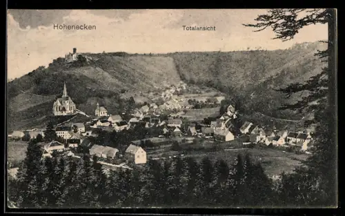 AK Hohenecken, Totalansicht mit Burg