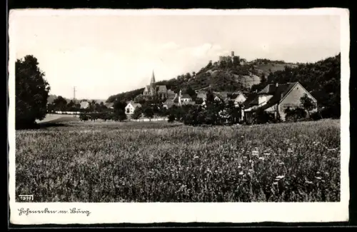 AK Hohenecken, Ortsansicht mit Burg