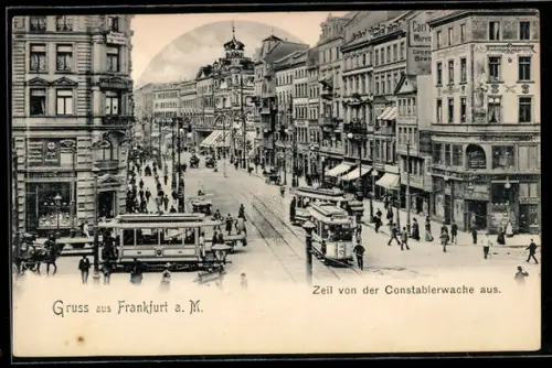 AK Frankfurt a. M., Zeil von der Constablerwache aus, mit Strassenbahn