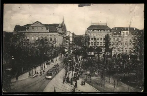 AK Frankfurt a. M., Kaiserstrasse, Effektenbank, Kaiserkeller, Strassenbahn