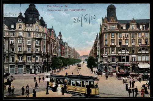AK Frankfurt a. M., Kaiserstrasse vom Hauptbahnhof, Strassenbahn