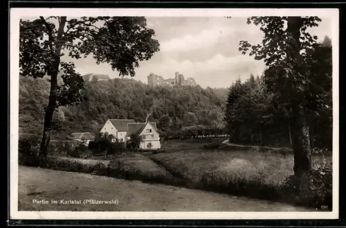 AK Karlstal /Pfälzerwald, Burgruine, Landschaft, Häuser