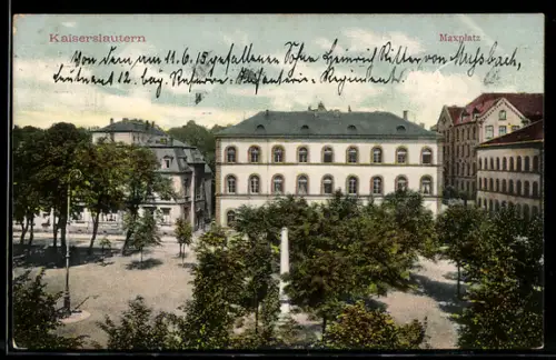 AK Kaiserslautern, Maxplatz mit Obelisk aus der Vogelschau