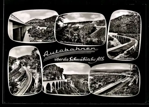 AK Autobahnen über die Schwäbische Alb, Todsburgbrücke, Viadukt bei Aichelberg, Impferlochbrücke