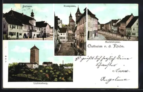 AK Ostheim v. d. Rhön, Rossgasse, Marktstrasse, Rathaus