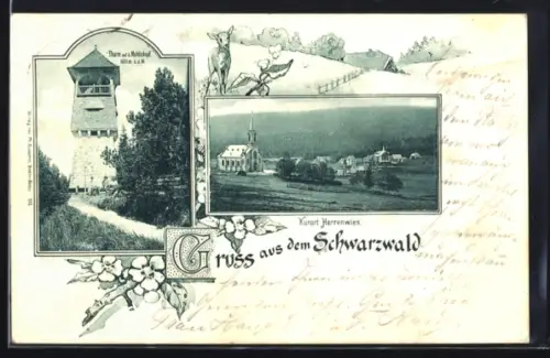 AK Herrenwies, Ortspartie mit Kirche