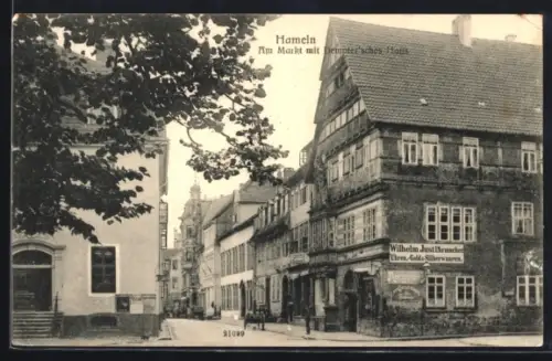 AK Hameln, Uhrmacher Wilhelm Just am Markt