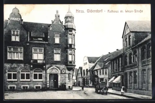 AK Hessisch Oldendorf, Rathaus mit Weserstrasse