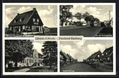 AK Lübeck-Eichholz, Finnland-Siedlung, Lebensmittelgeschäft W. Wiencken, Gut Brandenbaum, Zonengrenze