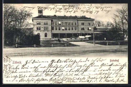 AK Lübeck, Ansicht des Bahnhofs