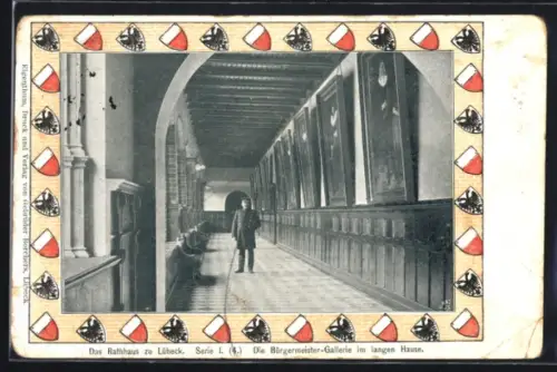 AK Lübeck, Rathaus, Bürgermeister-Galerie im langen Hause