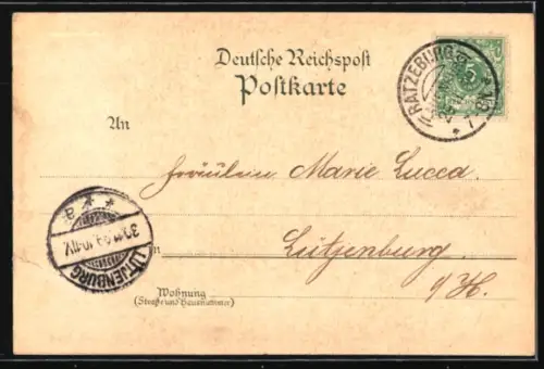 Lithographie Ratzeburg, Panorama und Wappen