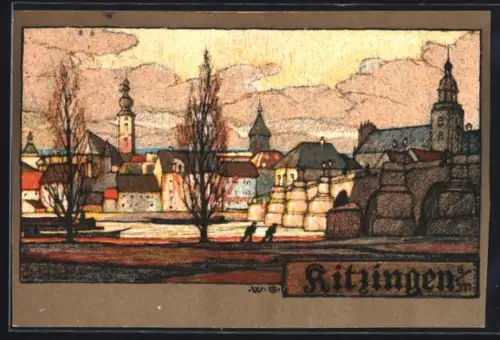 Steindruck-AK Wilhelm Greiner: Kitzingen a/M, Teilansicht der Ortschaft