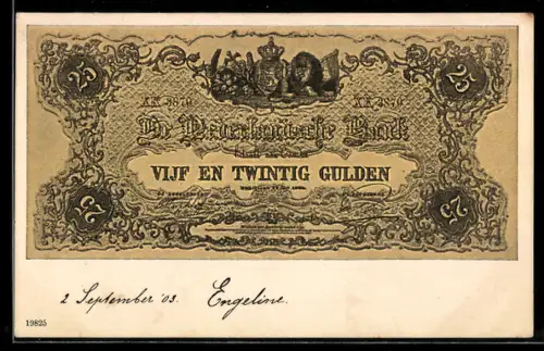 AK Niederlande, Geldschein über zwanzig Gulden
