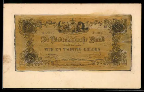 AK Vijf en Twintig Gulden, De Nederlandsche Bank, Angekokelter Geldschein