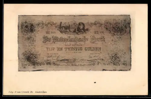 AK 25 Gulden, Nederlandsche Bank, angekokelter Geldschein