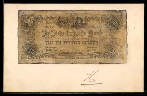 AK Niederländischer Geldschein im Wert von 20 Gulden