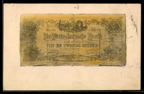 AK 25 Gulden, Nederlandsche Bank, leicht angekokelter Geldschein