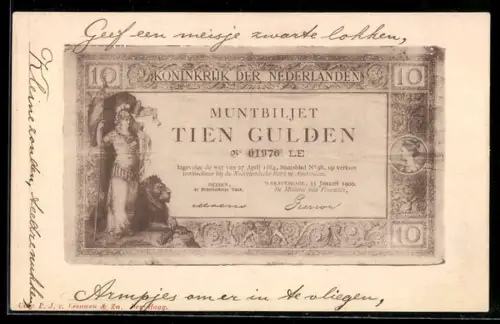 AK Muntbiljet Tien Gulden, Geldschein