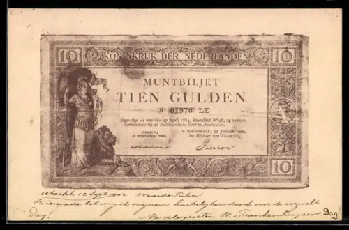 AK Muntbiljet Tien Gulden, Geldschein