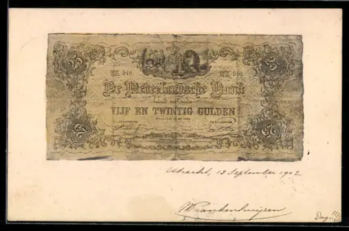 AK De Nederlandsche Bank betaalt aan Toonder Vijf en Twintig Gulden, Geldschein