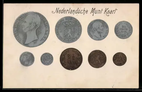 AK Nederlandsche Munt Kaart, verschiedene Münzen