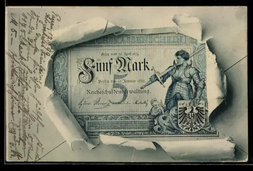 AK Reichsschuldenverwaltung, Fünf Mark, Ritter mit Schwert und Schild