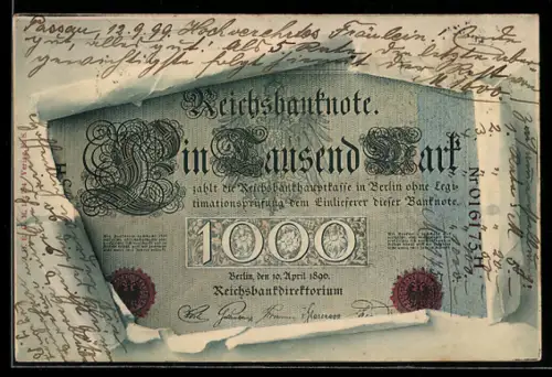 AK Reichsbanknote 1000 Mark, Geldschein