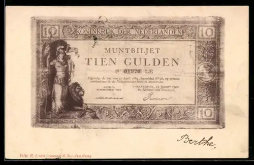 Künstler-AK Niederlande, Muntbiljet Tien Gulden