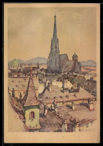 Künstler-AK Karl Schwetz: Wien, gesehen vom Stephansturm