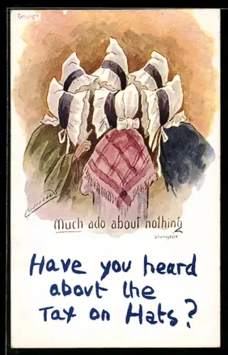 Künstler-AK Cynicus: Frauen mit Hauben stecken ihre Köpfe zusammen