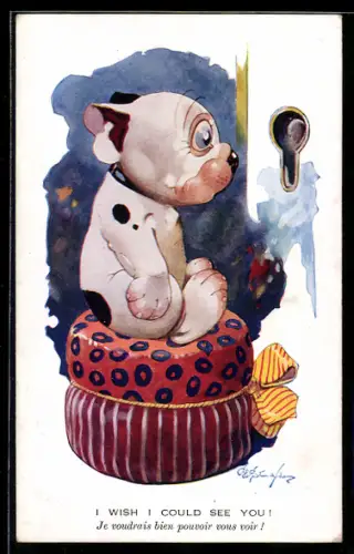 Künstler-AK George Ernest Studdy: Bonzo guckt durchs Schlüsselloch, Ein stiller Beobachter