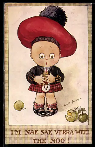 Künstler-AK Fred Spurgin: Kind mit Kilt neben Äpfeln