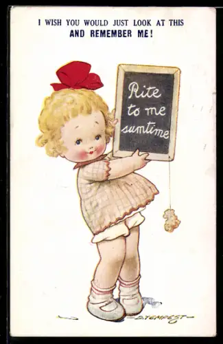 Künstler-AK Douglas Tempest: Mädchen mit einer Schiefertafel