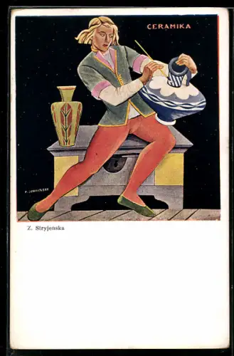 Künstler-AK Zofia Stryjenska: Person bemalt eine Vase