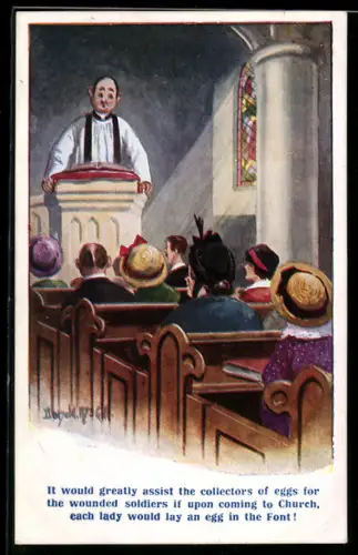 Künstler-AK Donald McGill: Szene in einer Kirche